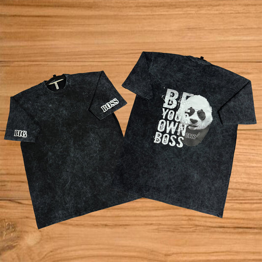 Black panda acid wash T-shirt
