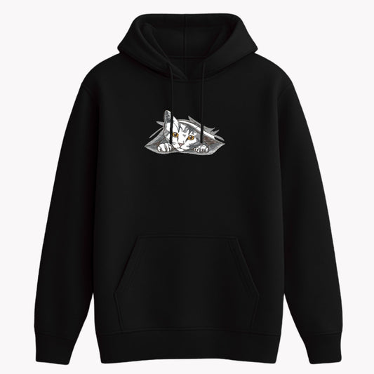 cat embroidery black hoodie