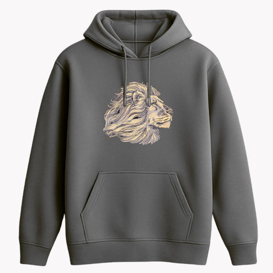 lion grey embroidery hoodie