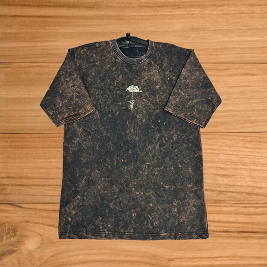Dark brown Hand acid wash T-shirt