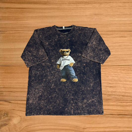 Dark brown panda acid wash T-shirt
