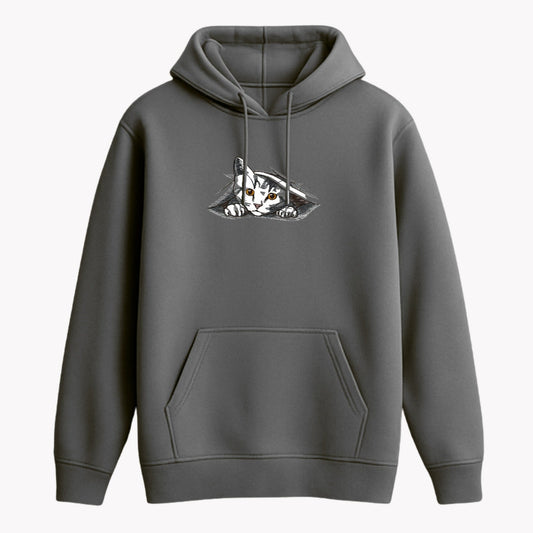 cat embroidery Grey hoodie