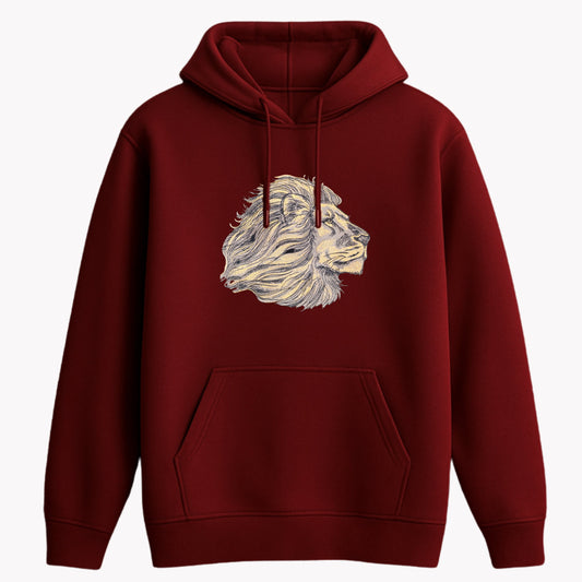 lion maroon embroidery hoodie